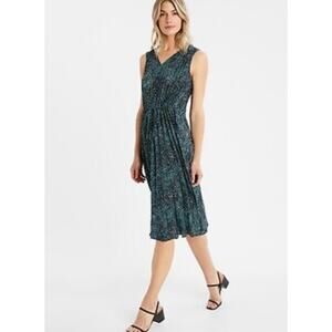 Banana Republic Womens Midi Dress Medium Black Dot Print Lightweight Pleated